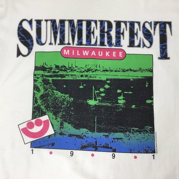 Vintage Other - Vtg Summerfest T Shirt 1991 Single Stitch Sz Large White Milwaukee USA Festival
